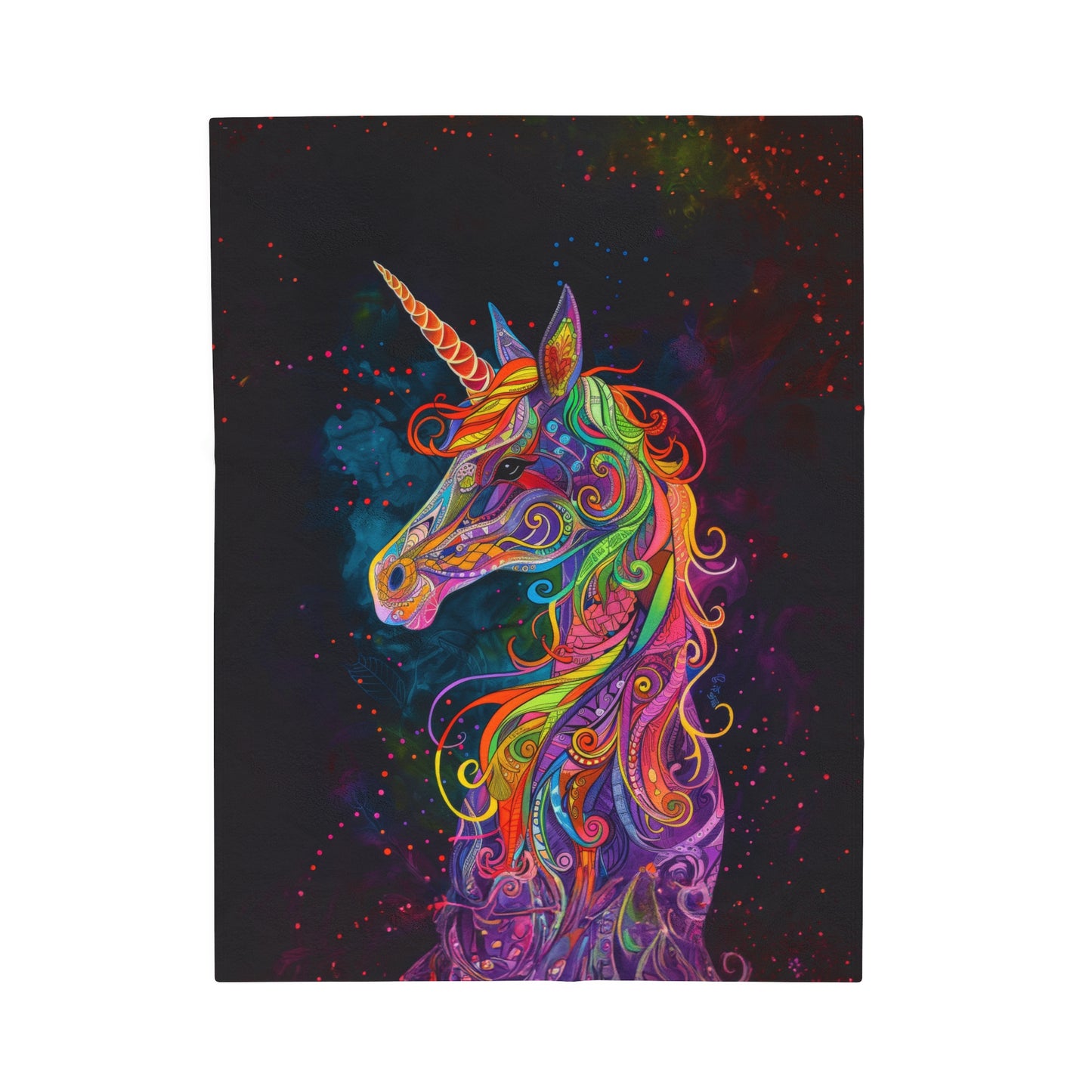 Psychedelic Neon Fantasy Rainbow Dream Unicorn Velveteen Plush Blanket 3 Sizes