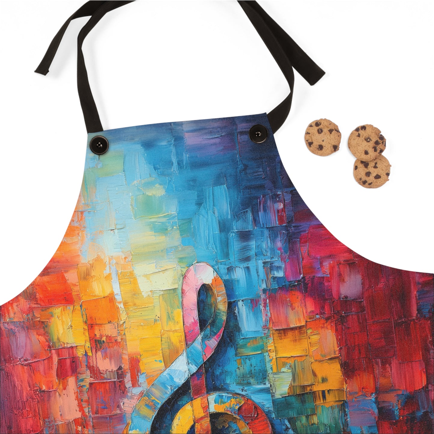 Vivid Symphony Bold Colorful Treble Clef Abstract Painting Kitchen Chef Apron