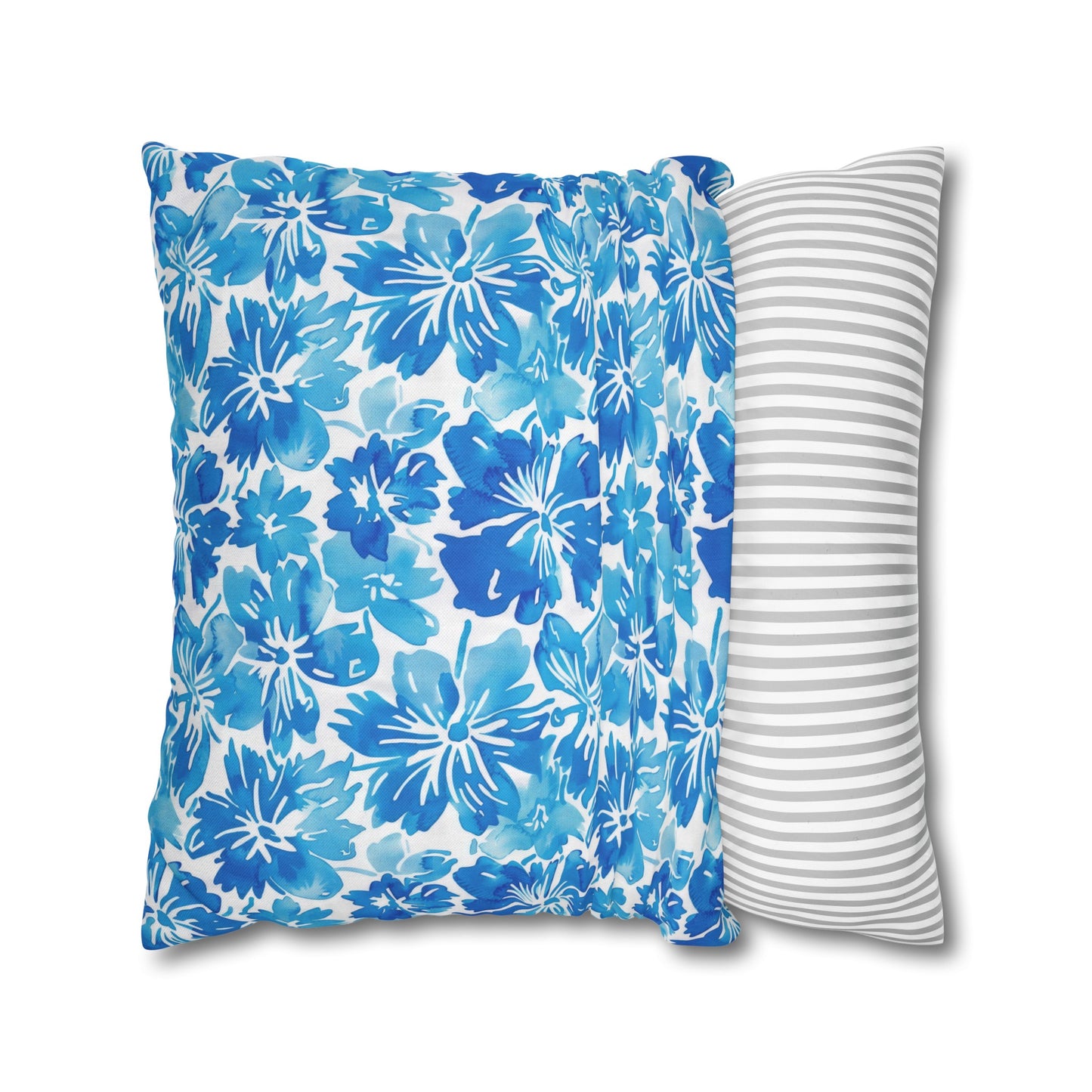 Tranquil Tropics: Soft Blue Tropical Flowers Spun Polyester Square Pillowcase 4 Sizes