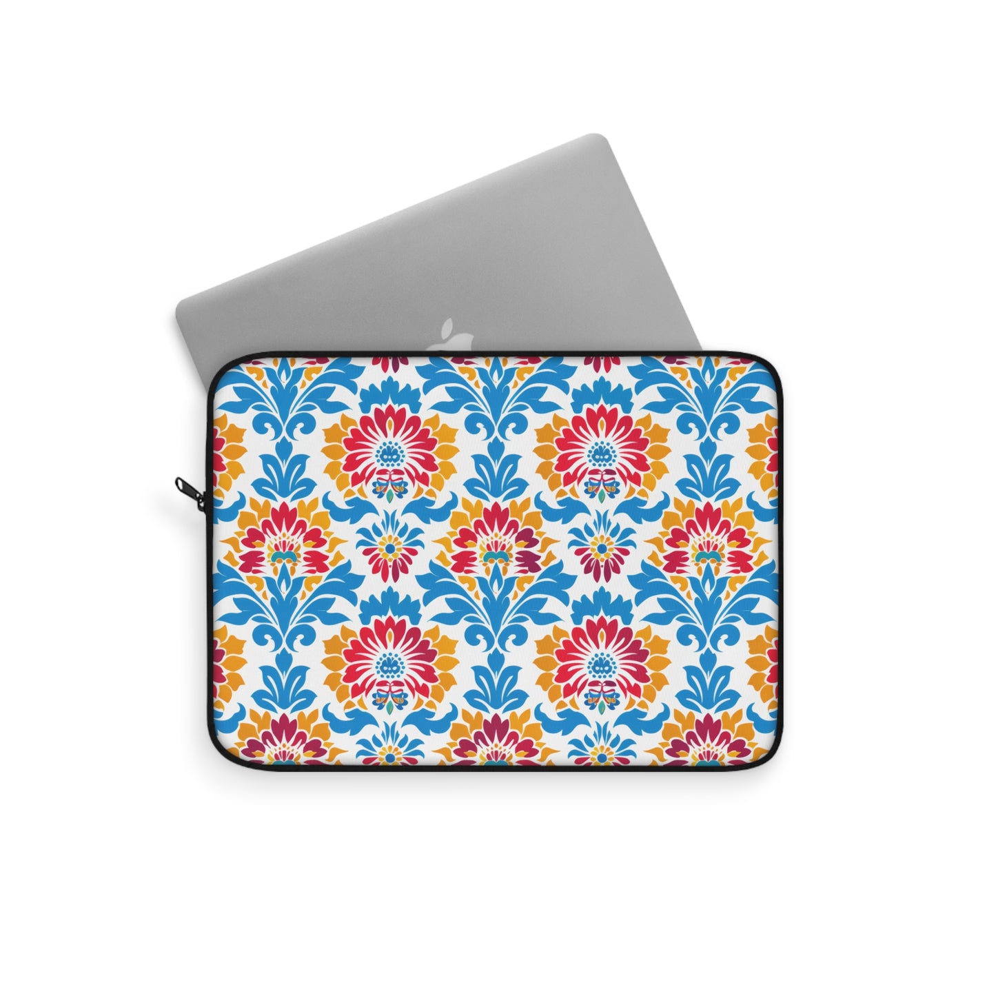 Bright Bouquet of Whimsy in Lively Hues of Red and Blue Flowers with Yellow Accents Laptop or Ipad Protective Sleeve 3 Sizes Available