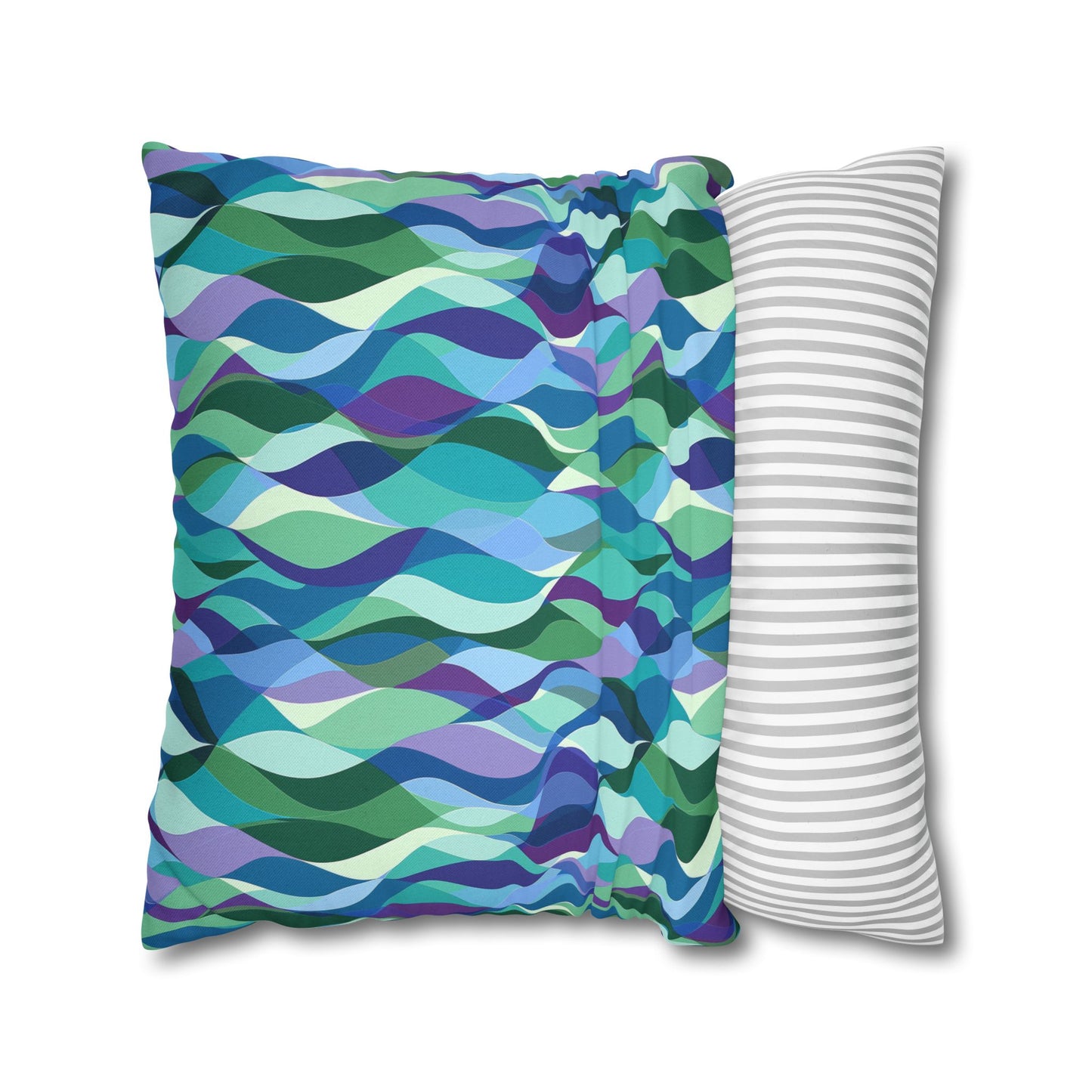 Modern Mosaic Art Ocean Waves of Blue and Green Spun Polyester Square Pillowcase 4 Sizes