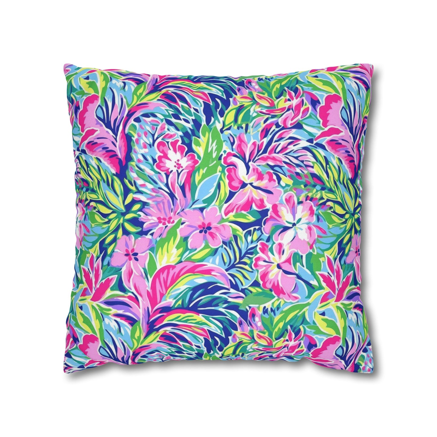 Tropical Serenity: Pink, Green, and Blue Watercolor Floral Delight Spun Polyester Square Pillowcase 4 Sizes