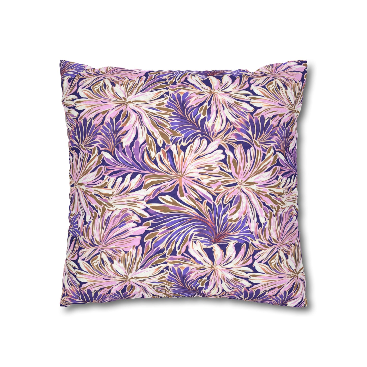 Gilded Blooms: Purple, Pink, and Gold Abstract Watercolor Flowers Spun Polyester Square Pillowcase 4 Sizes