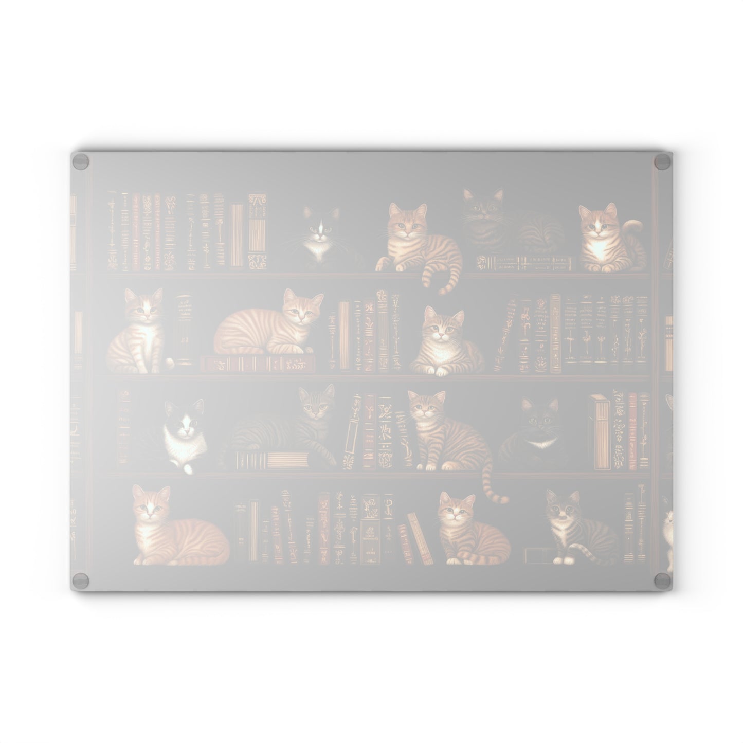 Cozy Bookshelf Cats Glass Cutting Board - 2 Sizes