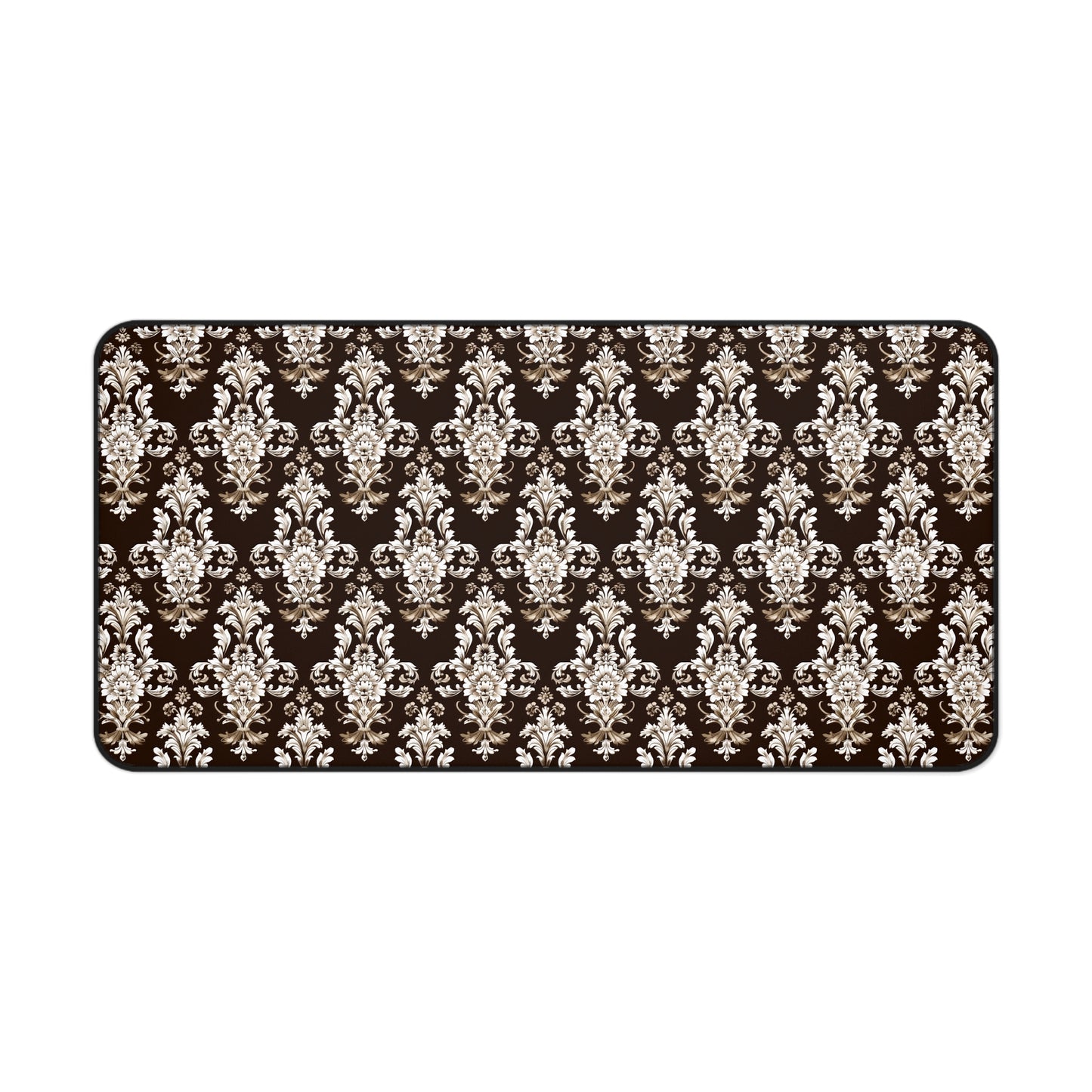 Elegant Rococo Pattern of Intricate Brown and White Floral Scroll Design Gaming Mouse Pad  Desk Mat  - 3 Sizes