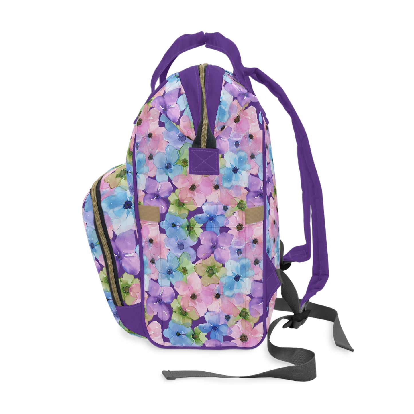 Dreamy Blooms: Large Pastel Pink, Purple, and Blue Flowers Multifunctional Diaper Backpack