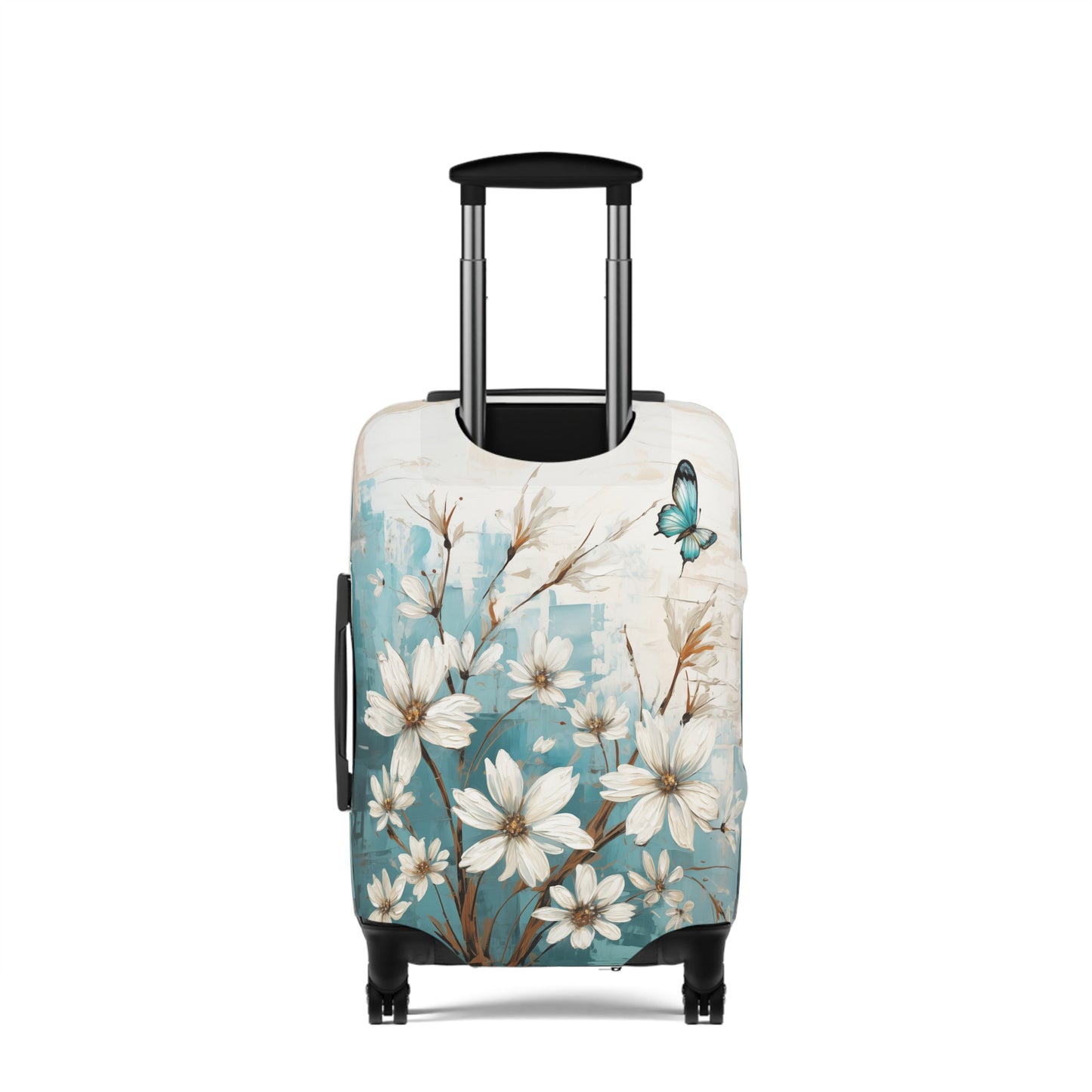 Rustic Farmhouse White and Teal Wild Daisies and Butterflies  - Luggage Protector and Cover 3 Sizes