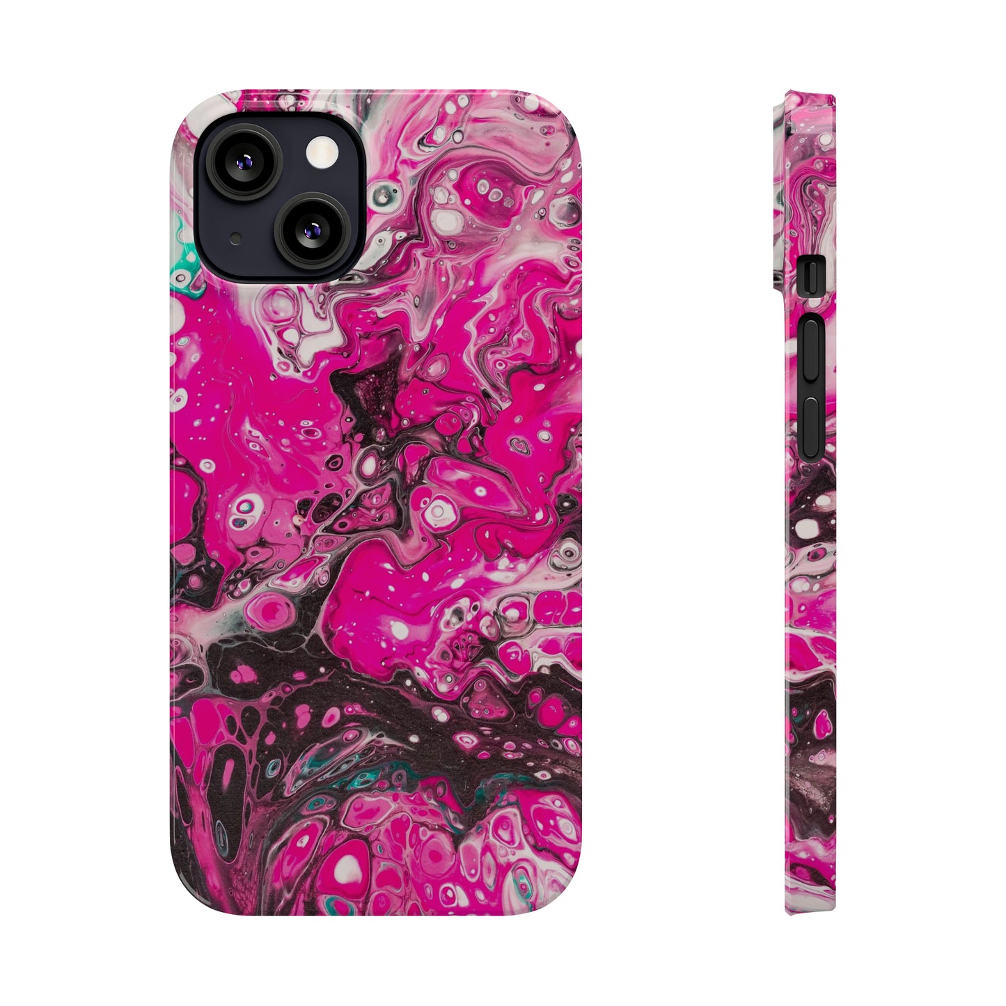 Pink, Black and White Alcohol Ink Design Iphone 15-12 Slim Phone Case