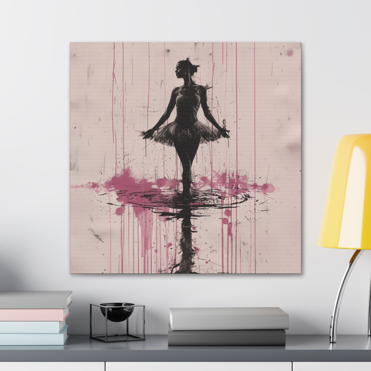 Grace in the Rain Abstract Ballerina Dancing Amidst Pink Showers Print on Canvas Gallery - 13 Sizes