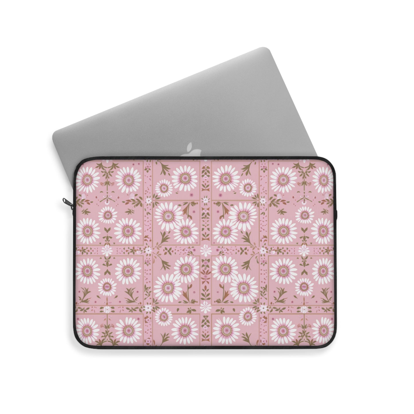 Charming Daisy Pink and White Floral Tile Pattern Laptop or Ipad Protective Sleeve 3 Sizes Available