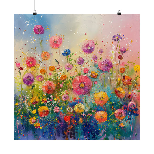 Bright Spring Field of Vibrant Flowers Print on Matte Poster - 14 Sizes