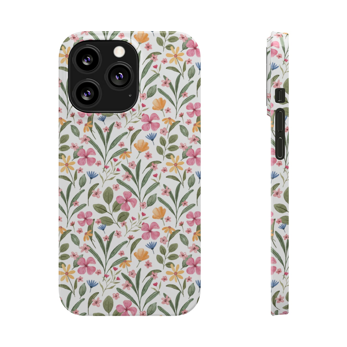 Pink Watercolor Spring Flowers Iphone 15-12 Slim Phone Case