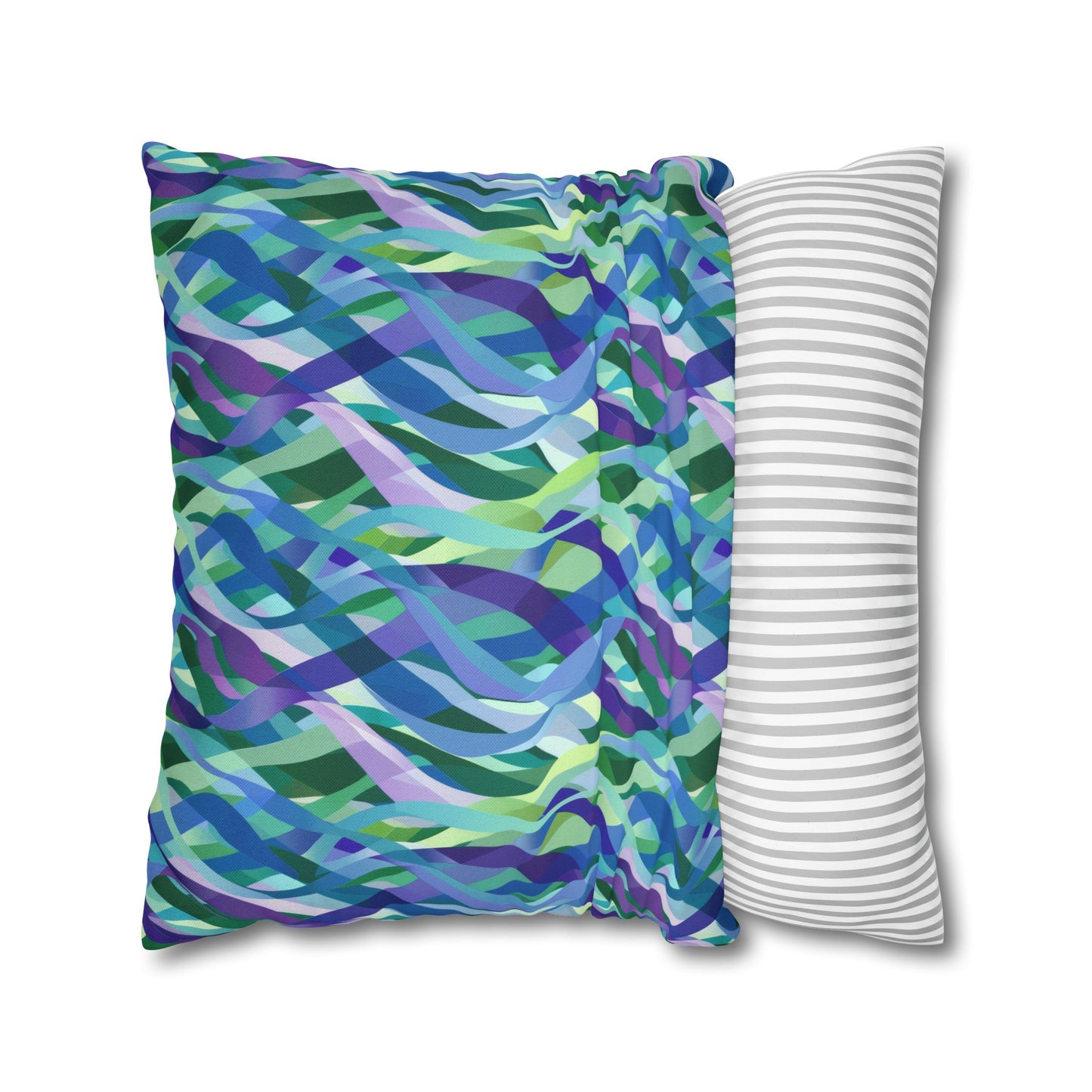 Vibrant Purple Blue and Green Ribbons Spun Polyester Square Pillowcase 4 Sizes