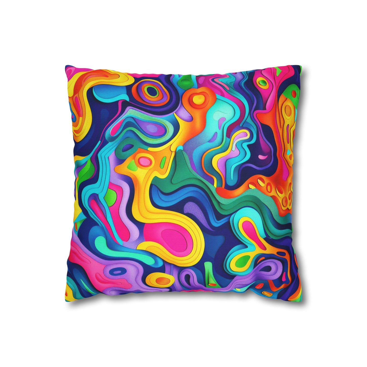 Vibrant Dreamscape of Psychedelic Paper Cut-Out Waves in Vivid Colors Polyester Square Pillowcase 4 Sizes