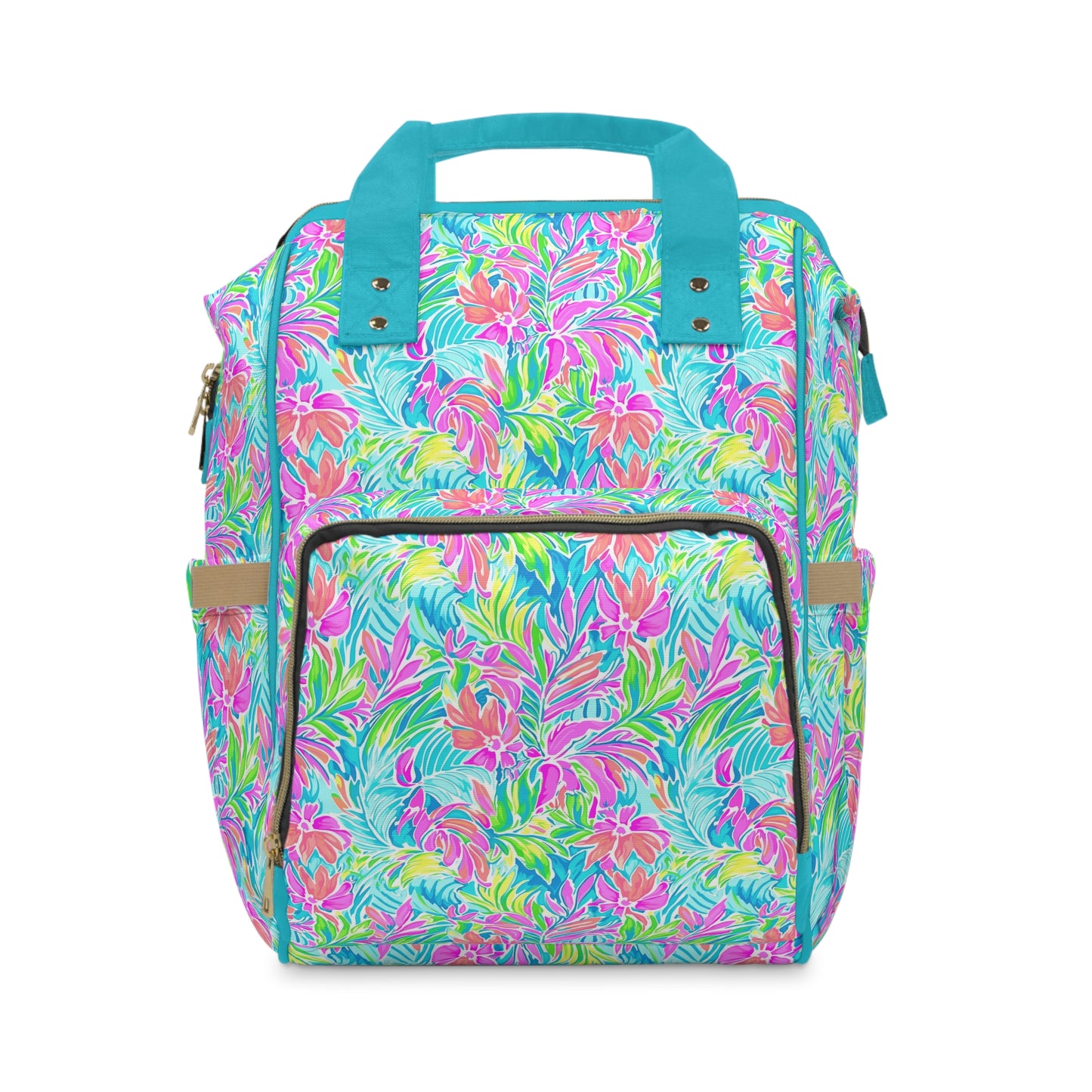 Neon Tropics: Vibrant Rainbow Flowers and Palm Leaves in Electric Splendor Multifunctional Diaper Backpack