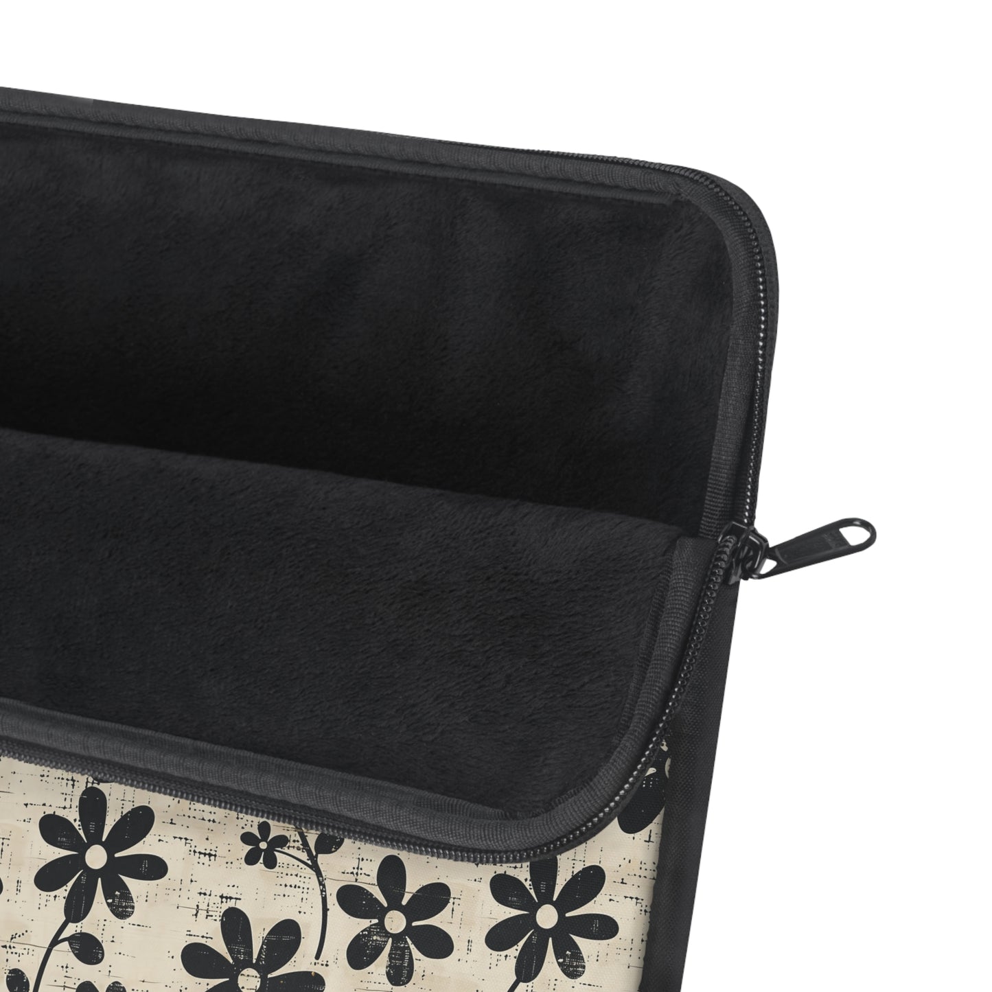 Distressed Black Floral on Beige Background Laptop or Ipad Protective Sleeve 3 Sizes Available