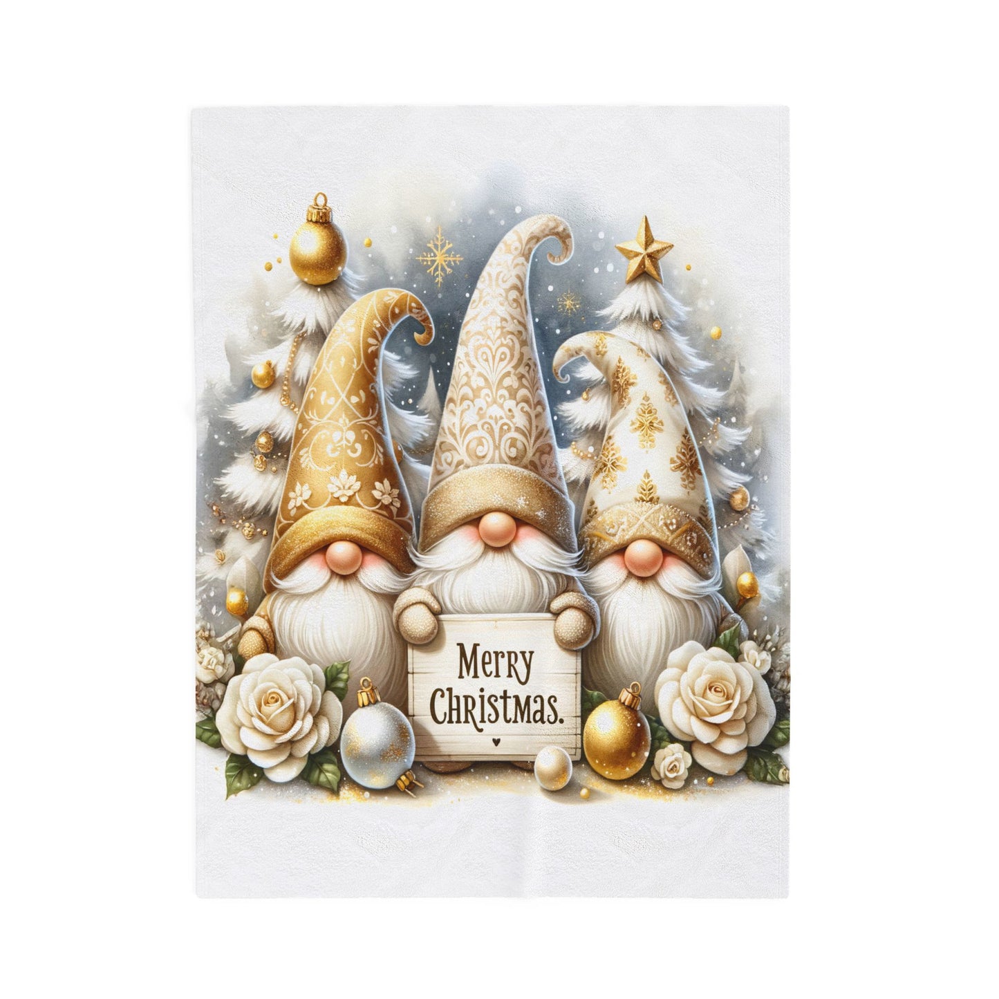 Gnomes Golden Merry Christmas Velveteen Plush Blanket 3 Sizes