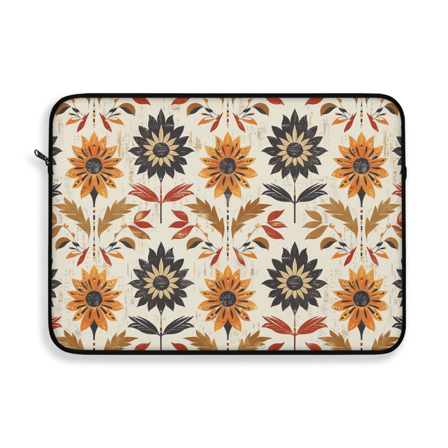 Autumn-Inspired Bohemian Floral Pattern Burnt Orange, Deep Brown and Creamy Beige Laptop or Ipad Protective Sleeve 3 Sizes Available