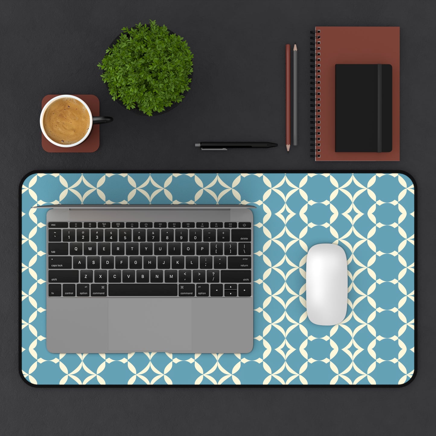 Modern Chic Aqua and Cream Geometric Pattern Extended Gaming Mouse Pad  Desk Mat  - 3 Sizes