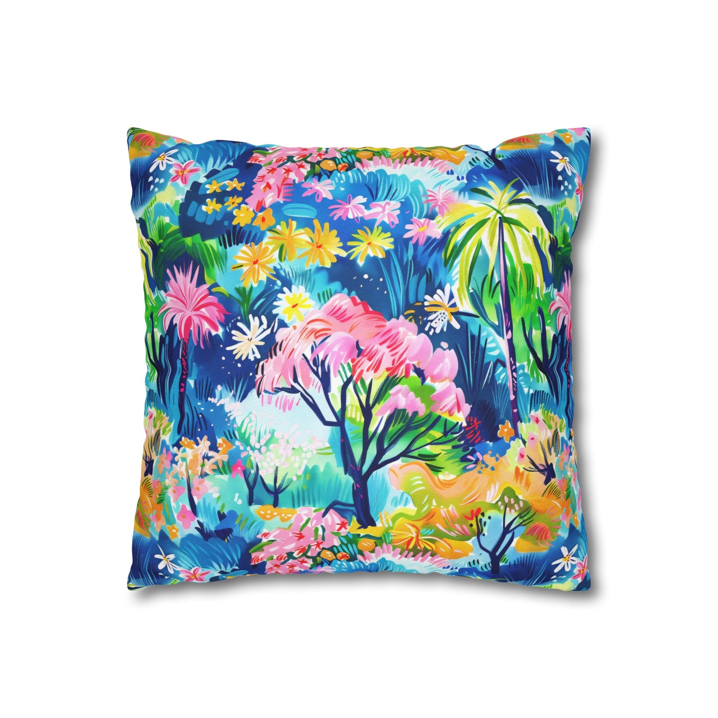 Kaleidoscope Canopy: Tropical Palm Symphony Spun Polyester Square Pillowcase 4 Sizes