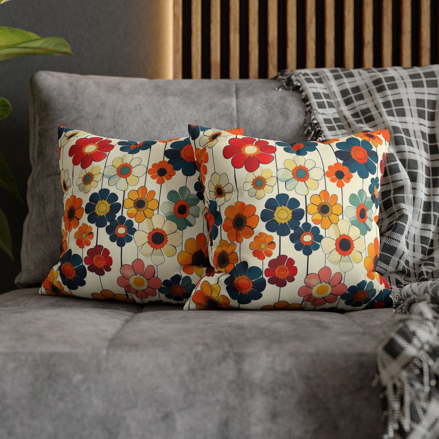 Blooming Joy Vibrant Retro Floral Pattern Spun Polyester Square Pillowcase 4 Sizes