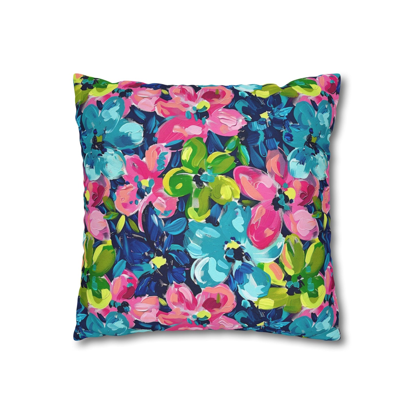 Dusk Blossoms: Moody Pink, Blue, and Yellow Watercolor Flowers Spun Polyester Square Pillowcase 4 Sizes