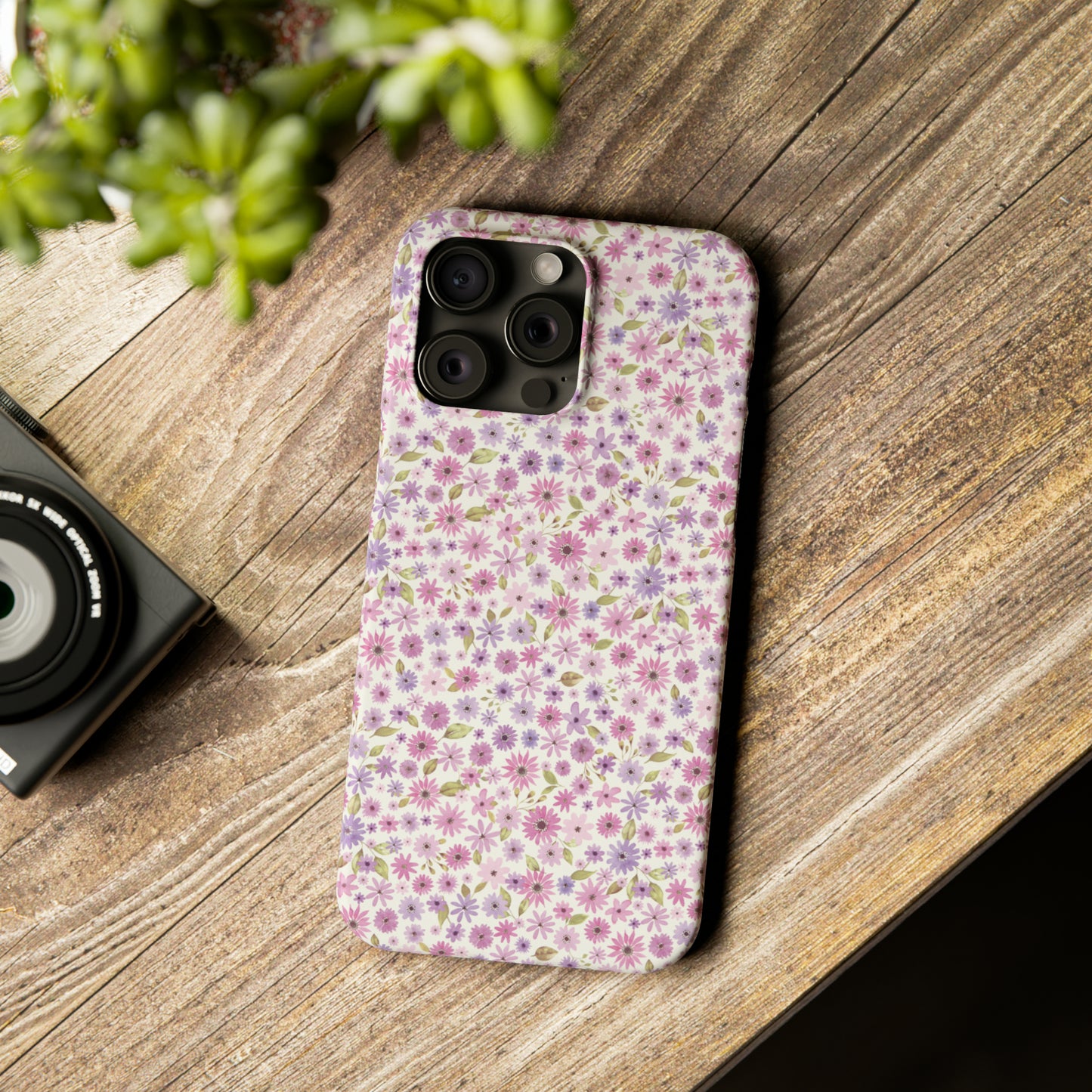 Pink and Purple Flower Design Iphone 15-12 Slim Phone Case