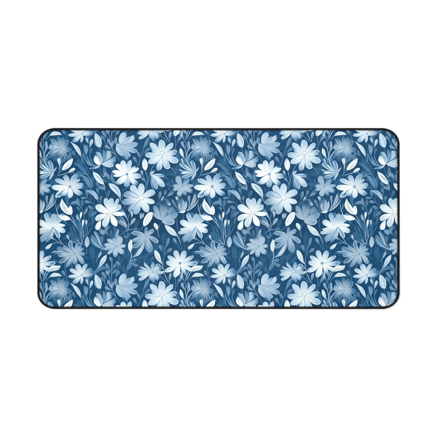 Gentle Elegance: Soft Muted Blue Flower Design - Desk Mat Extended Gaming Mouse Pad 3 Sizes