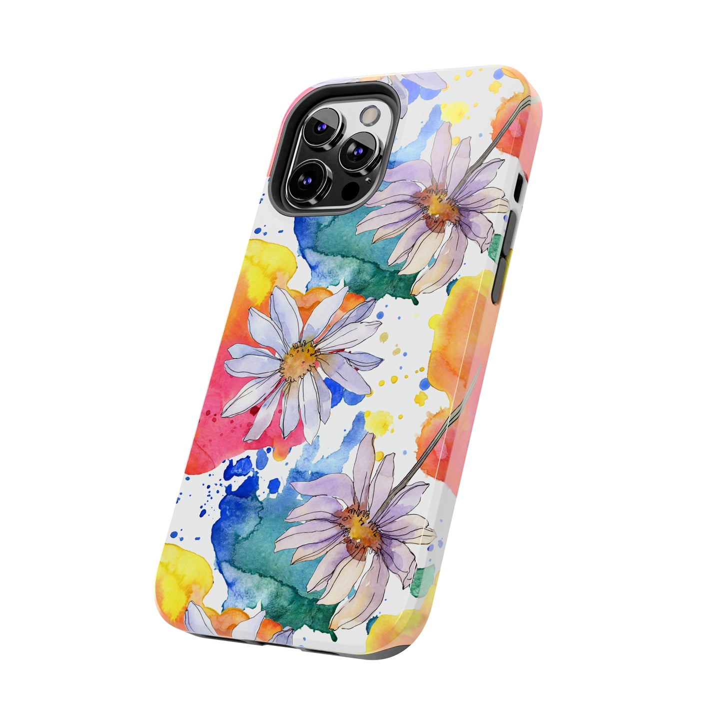 Large Colorful Watercolor Daisy Design Iphone Tough Phone Case