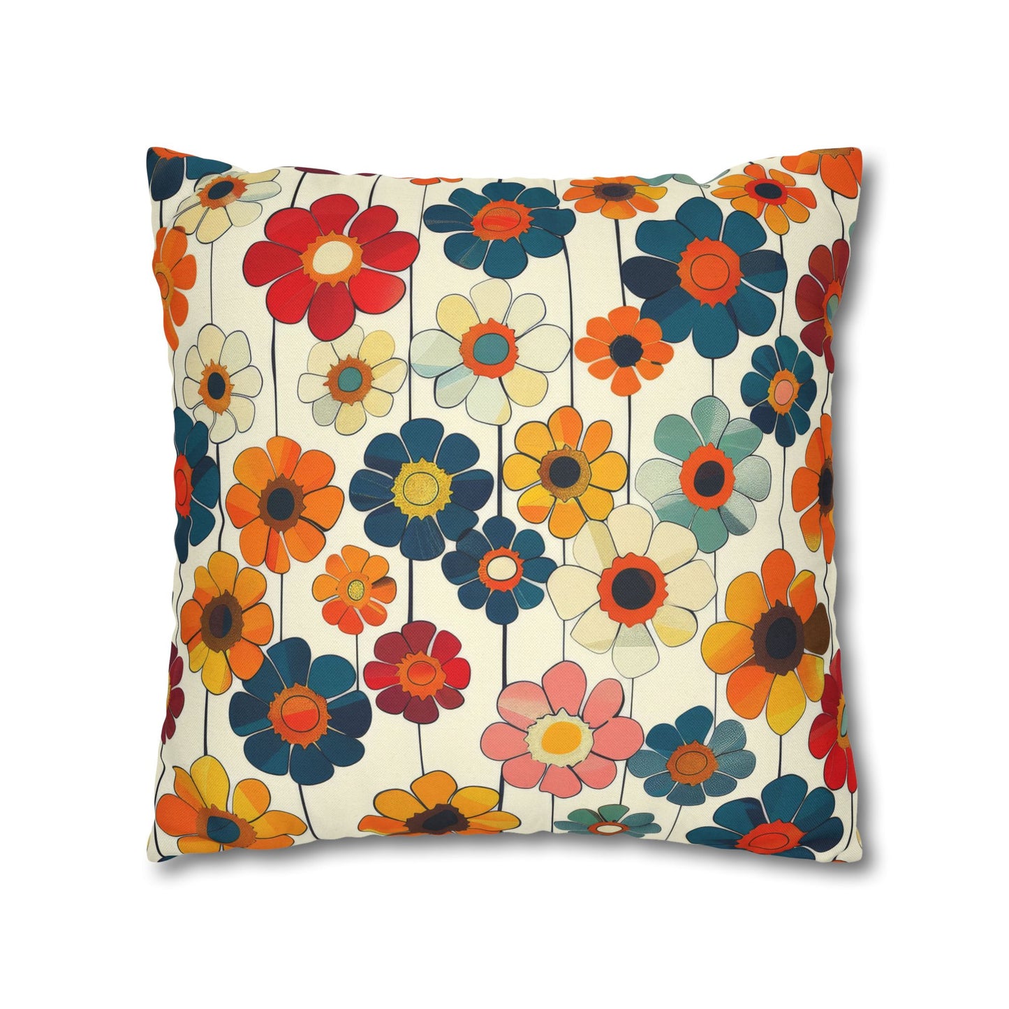 Blooming Joy Vibrant Retro Floral Pattern Spun Polyester Square Pillowcase 4 Sizes