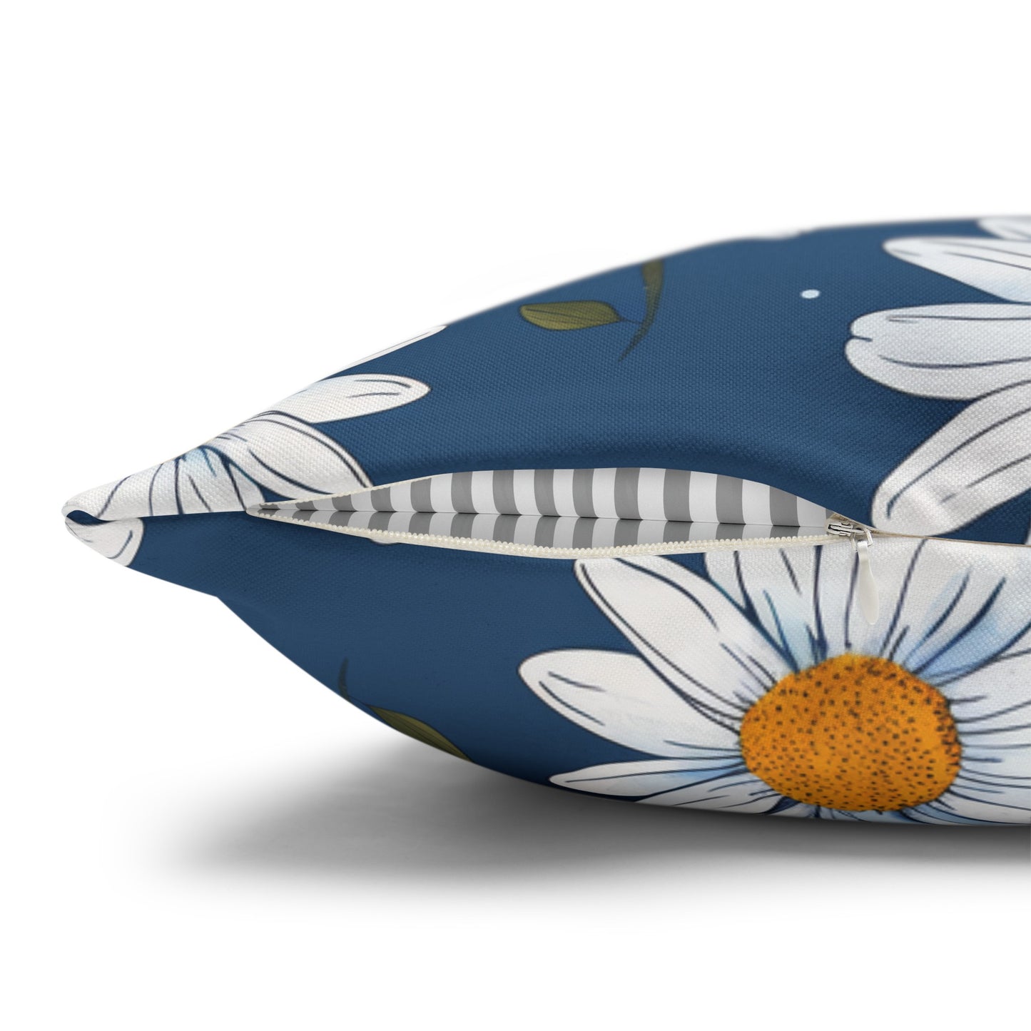 Elegant White Daisies on Navy Blue Background Spun Polyester Square Pillowcase 4 Sizes