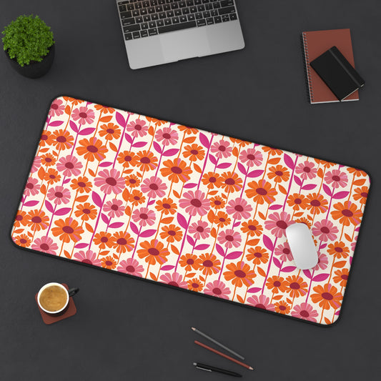 Retro Floral Bliss with Bold Pink and Orange Flower Design Extended Gaming Mouse Pad  Desk Mat  - 3 Sizes