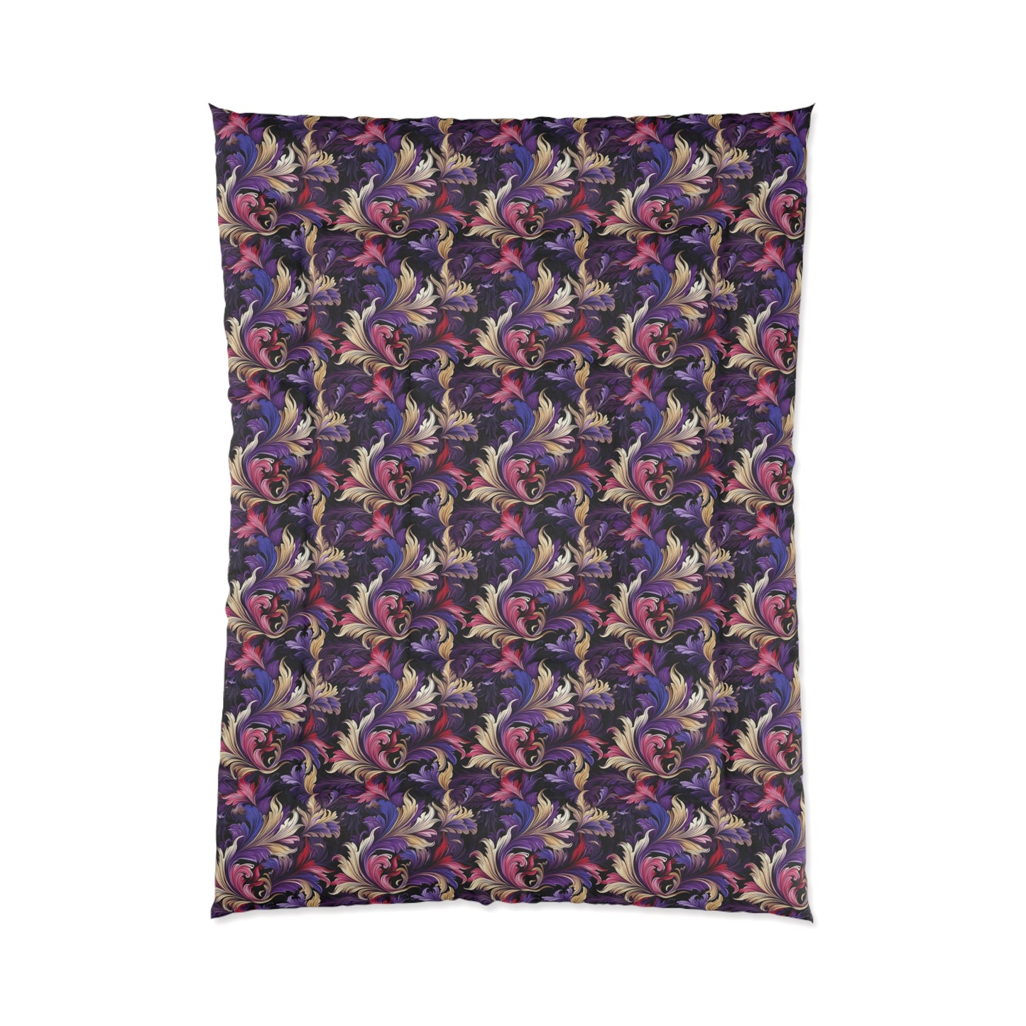 Purple, Gold & Pink Floral Swirls of Foliage Design - Comforter 4 Sizes