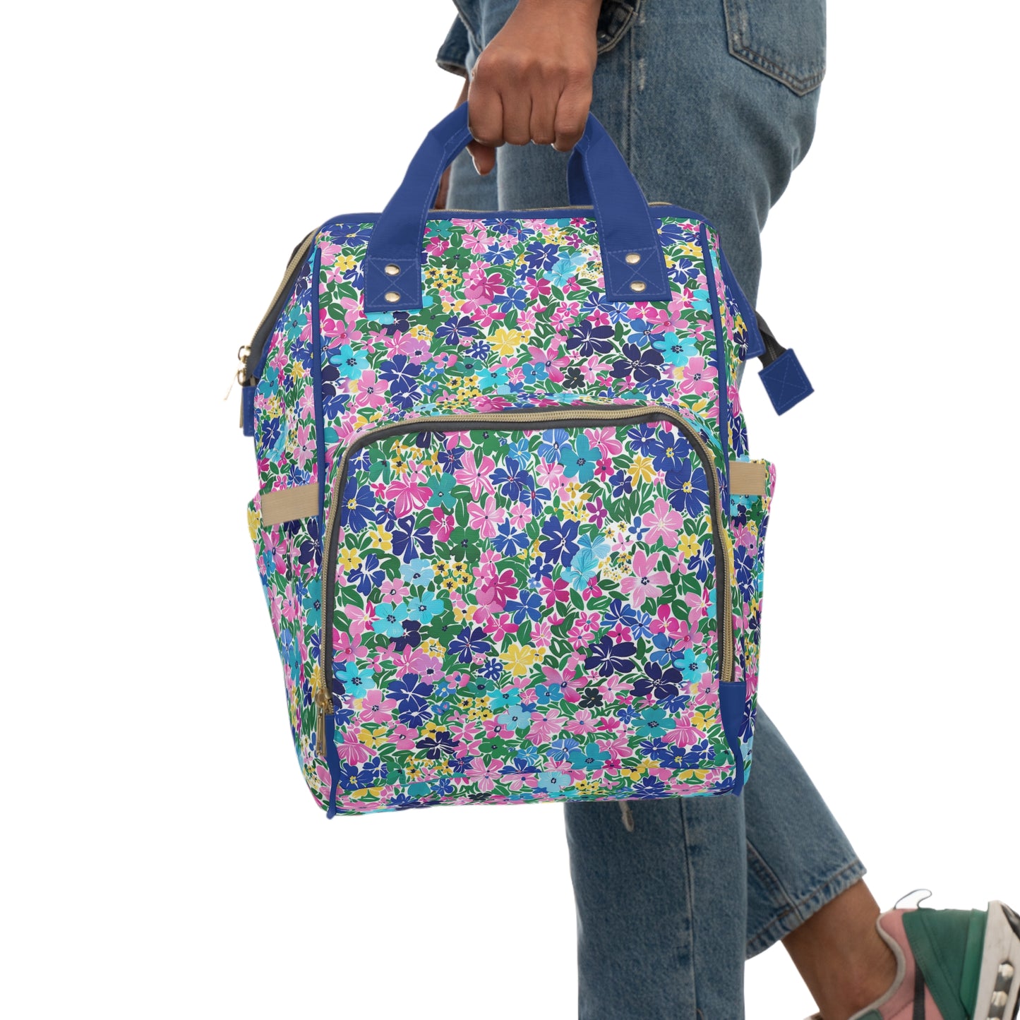 Rainbow Blooms: Vibrant Multi-color Watercolor Flowers in Full Bloom Multifunctional Diaper Backpack