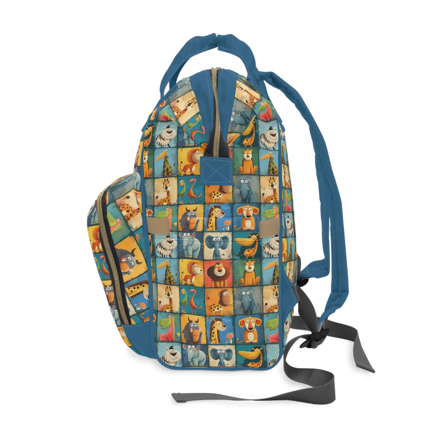 Cartoon Animals in a Vibrant Patchwork Wonderland Multifunctional Diaper Backpack