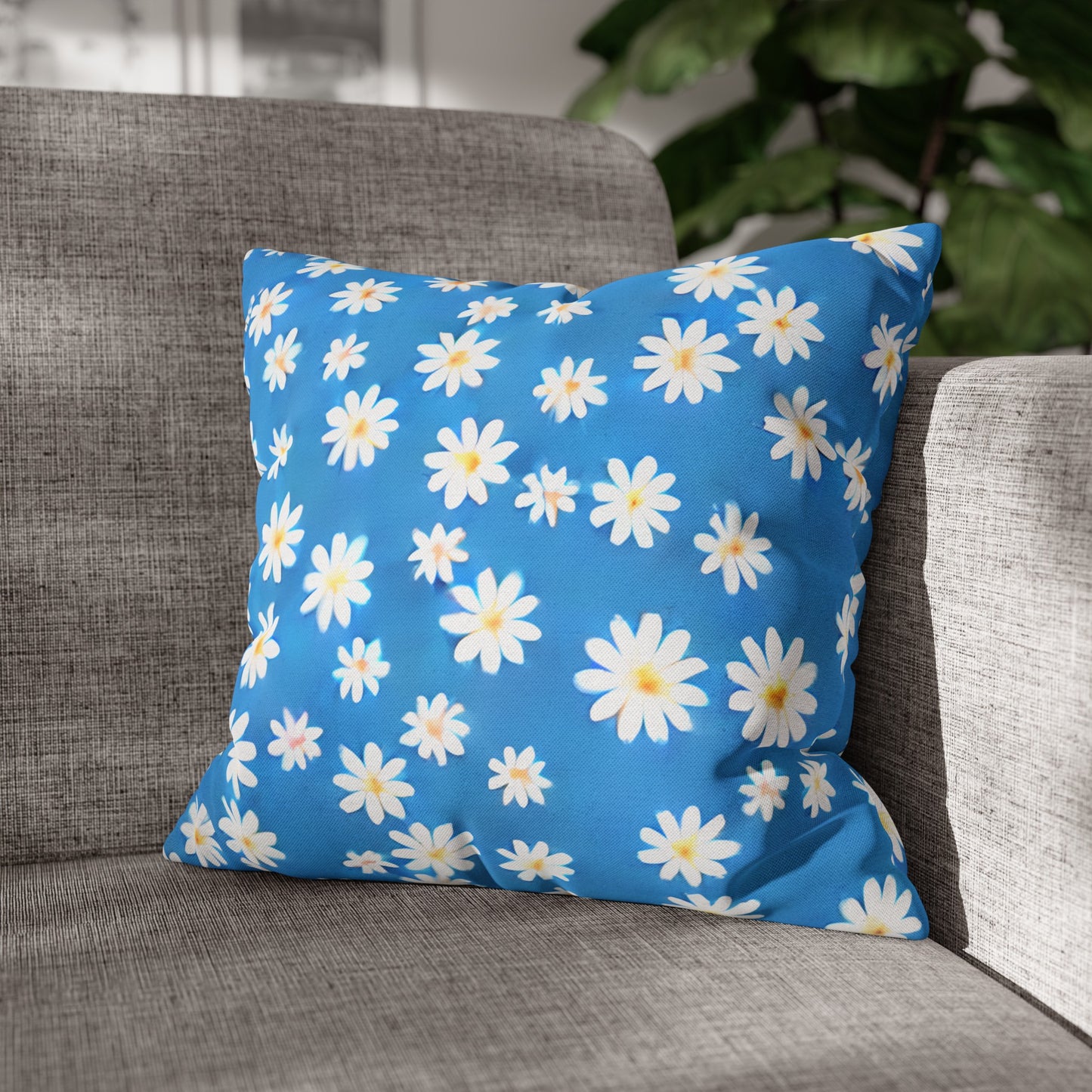 Skys Whisper: Tiny White Daisies on a Serene Blue Spun Polyester Square Pillowcase 4 Sizes