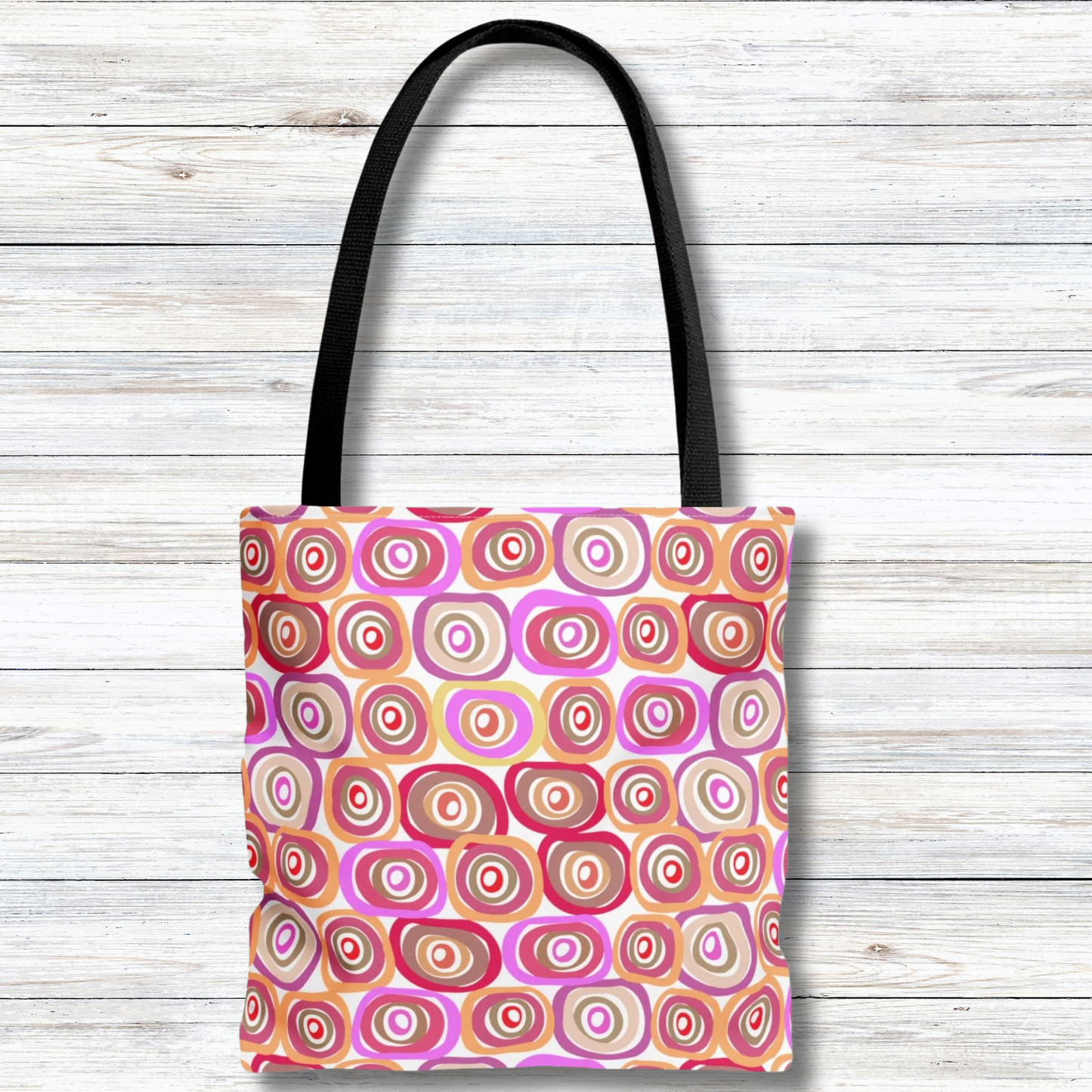 Modern Geometric Art Vibrant Pink, Orange and Tans Circles Pattern Canvas Tote 3 Sizes