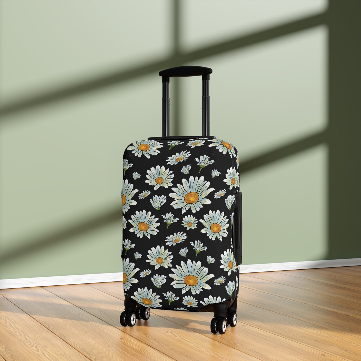 Large Watercolor Summer Daisies Blooming Against a Bold Black Background  - Luggage Protector and Cover 3 Sizes