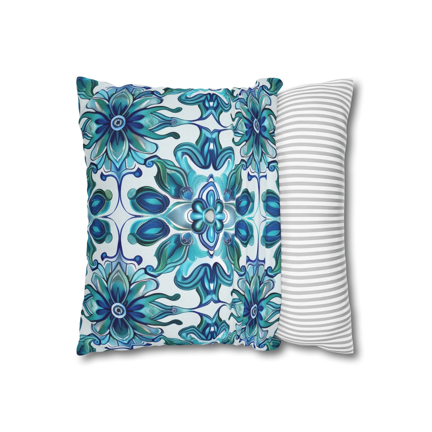 Exquisite Blue Lotus Elegance Floral Mosaic Design Spun Polyester Square Pillowcase 4 Sizes