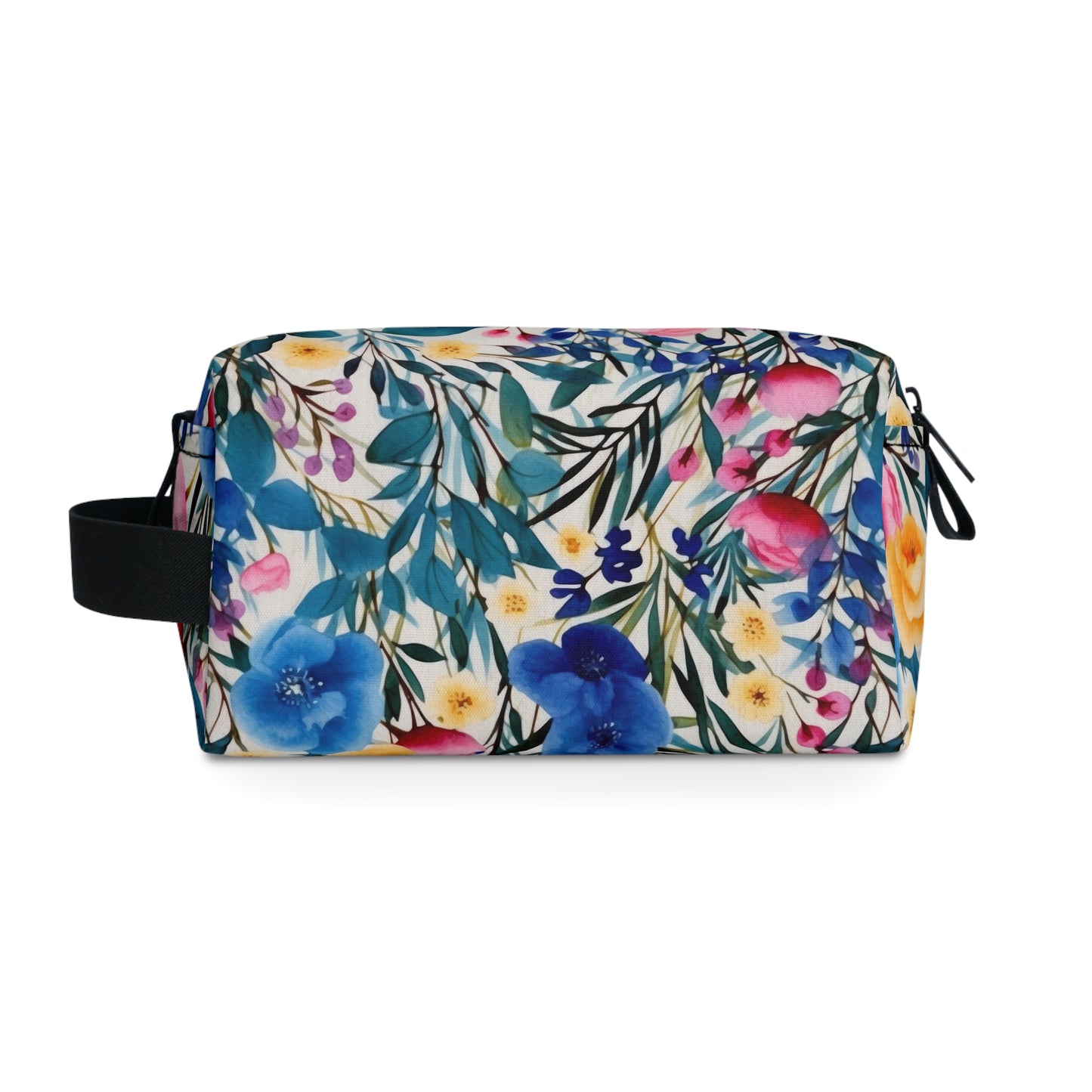 Blooming Brilliance: Large Watercolor Floral Design in Blue, Yellow, and Pink Toiletry Bag