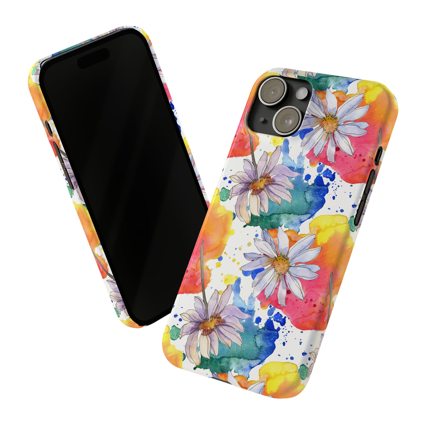 Large Colorful Watercolor Daisy Design Iphone 15-12 Slim Phone Case