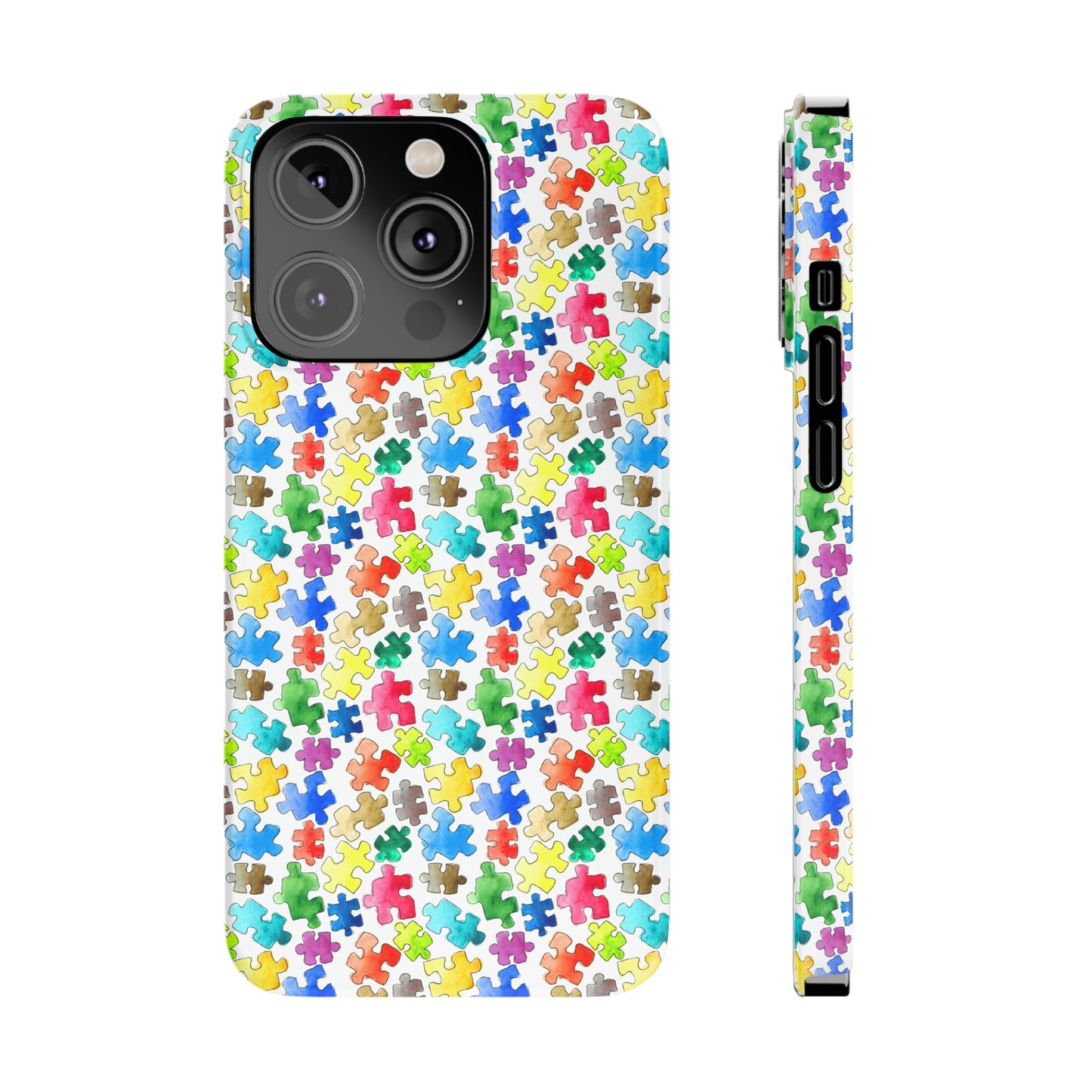 Rainbow Puzzle Pieces Iphone 15-12 Slim Phone Case