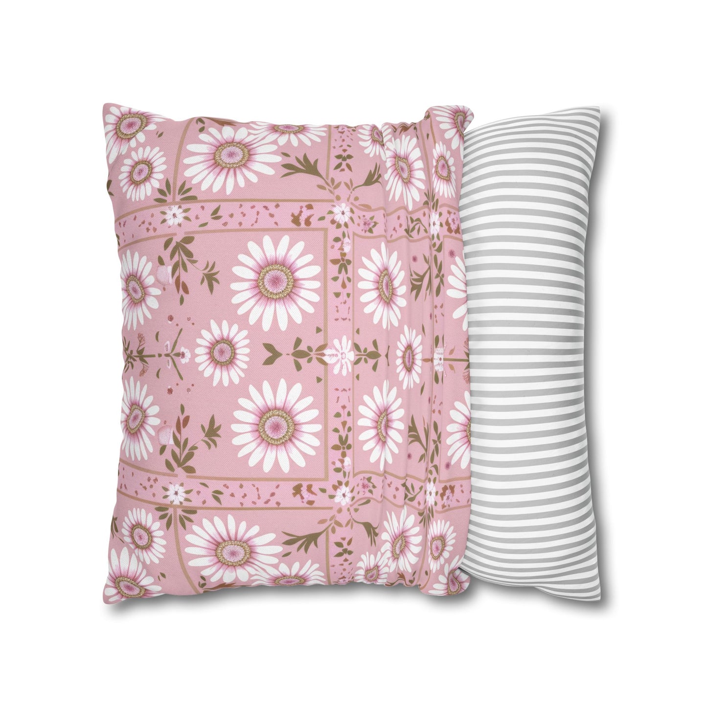 Charming Daisy Pink and White Floral Tile Pattern Spun Polyester Square Pillowcase 4 Sizes