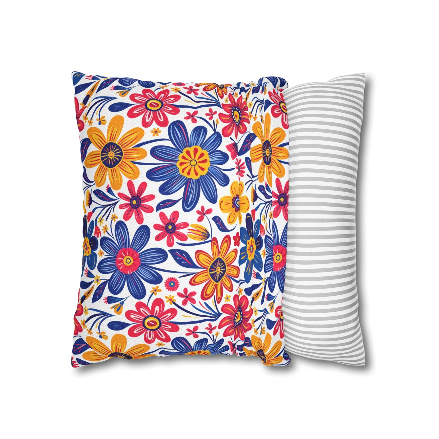 Vivid Blossom Bouquet: Large Hand-Drawn Spring Flowers Bursting with Vibrant Colors Spun Polyester Square Pillowcase 4 Sizes