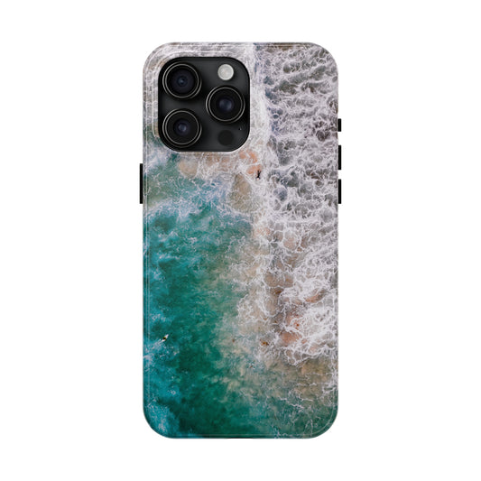 Ocean's Embrace: Deep Green Waters with White Waves Crashing onto the Beach Design Iphone Tough Phone Case