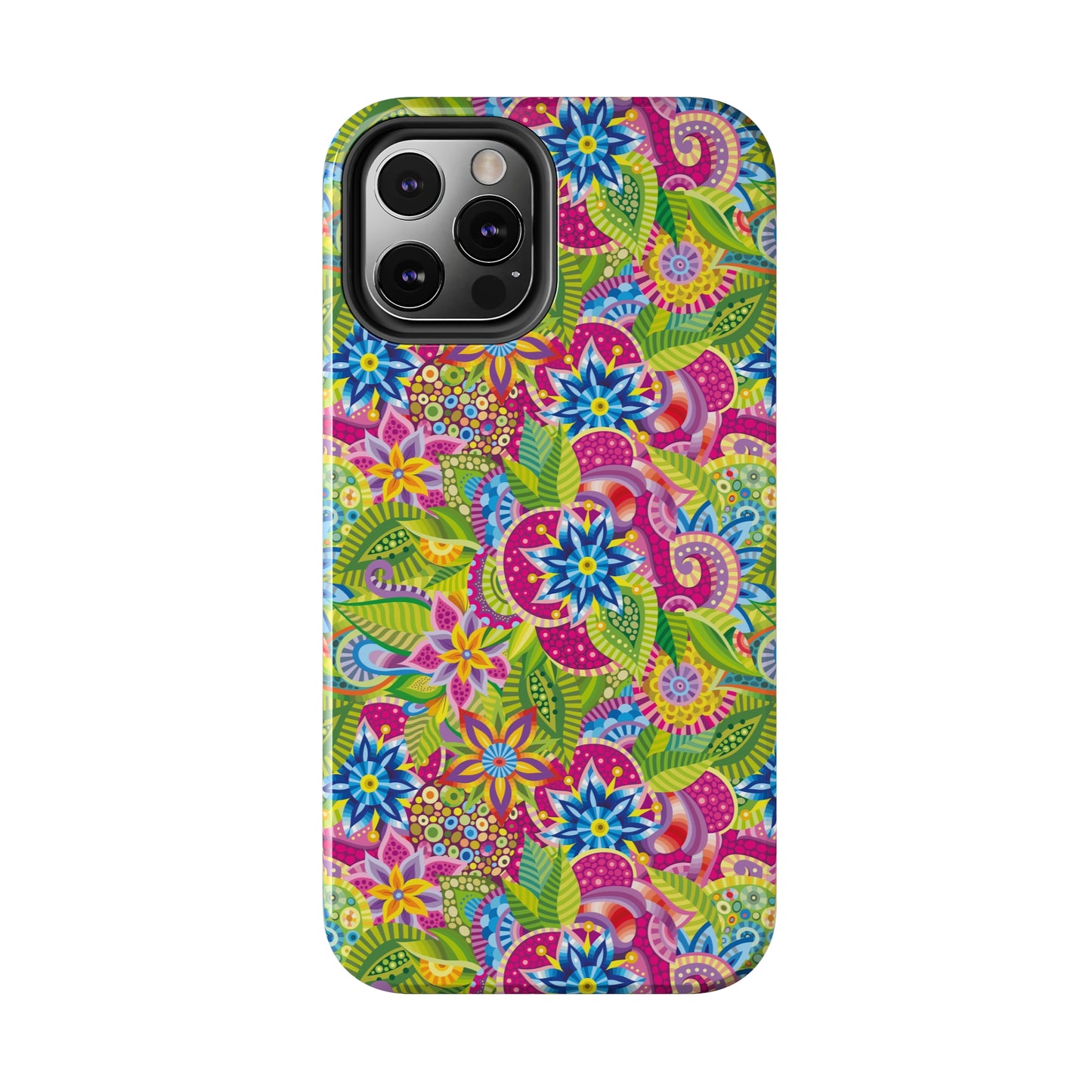 Vibrant Array of Abstract Flowers and Paisley in Rainbow Hues Iphone Tough Phone Case