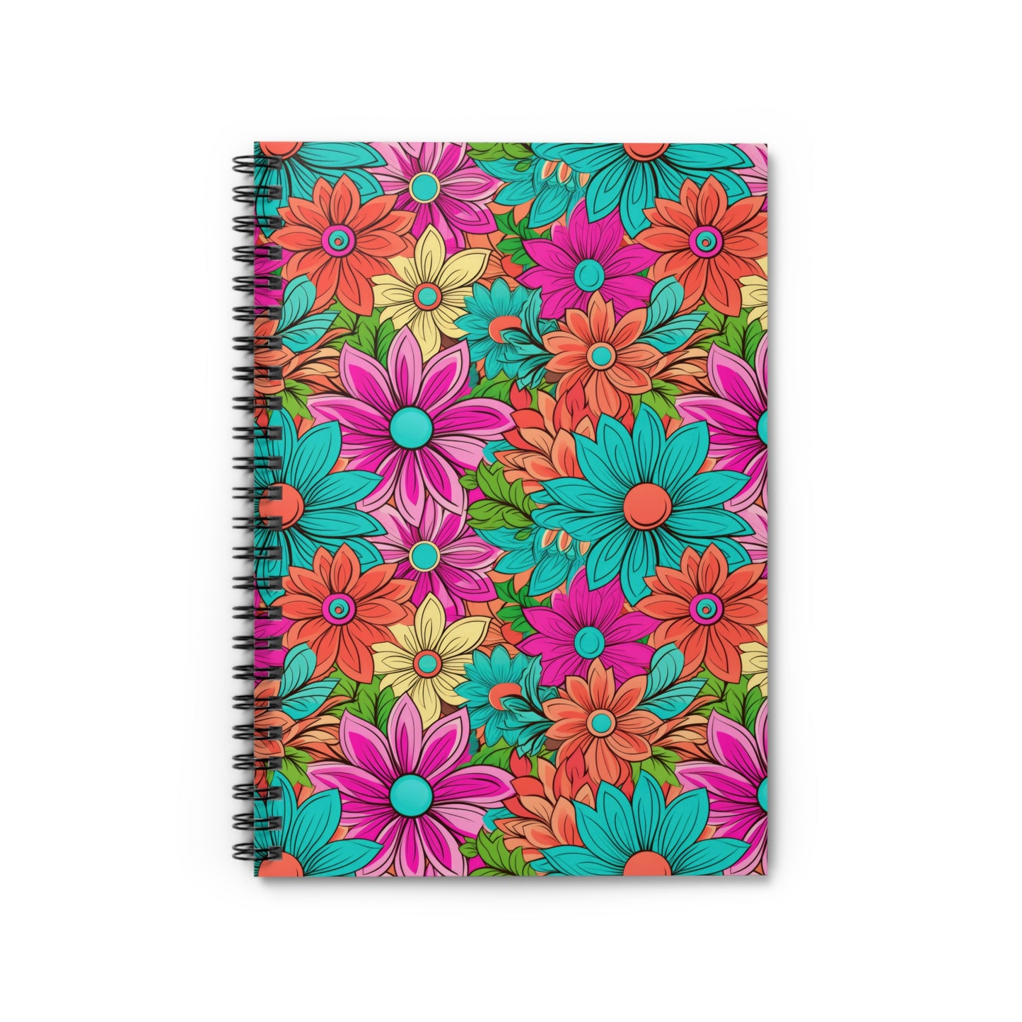 Vibrant Retro Daisy Design - Spiral Ruled Line Notebook 6"x8"