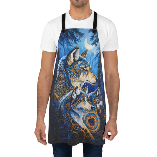 Mystic Guardians of Tribal Wolves of the Moonlit Forest Kitchen Chef Apron