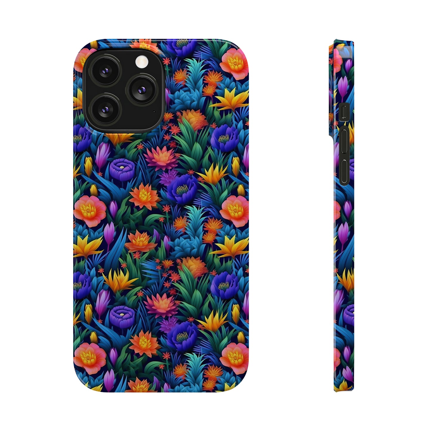 3D Tropical Bright Flowers Iphone 15-12 Slim Phone Case