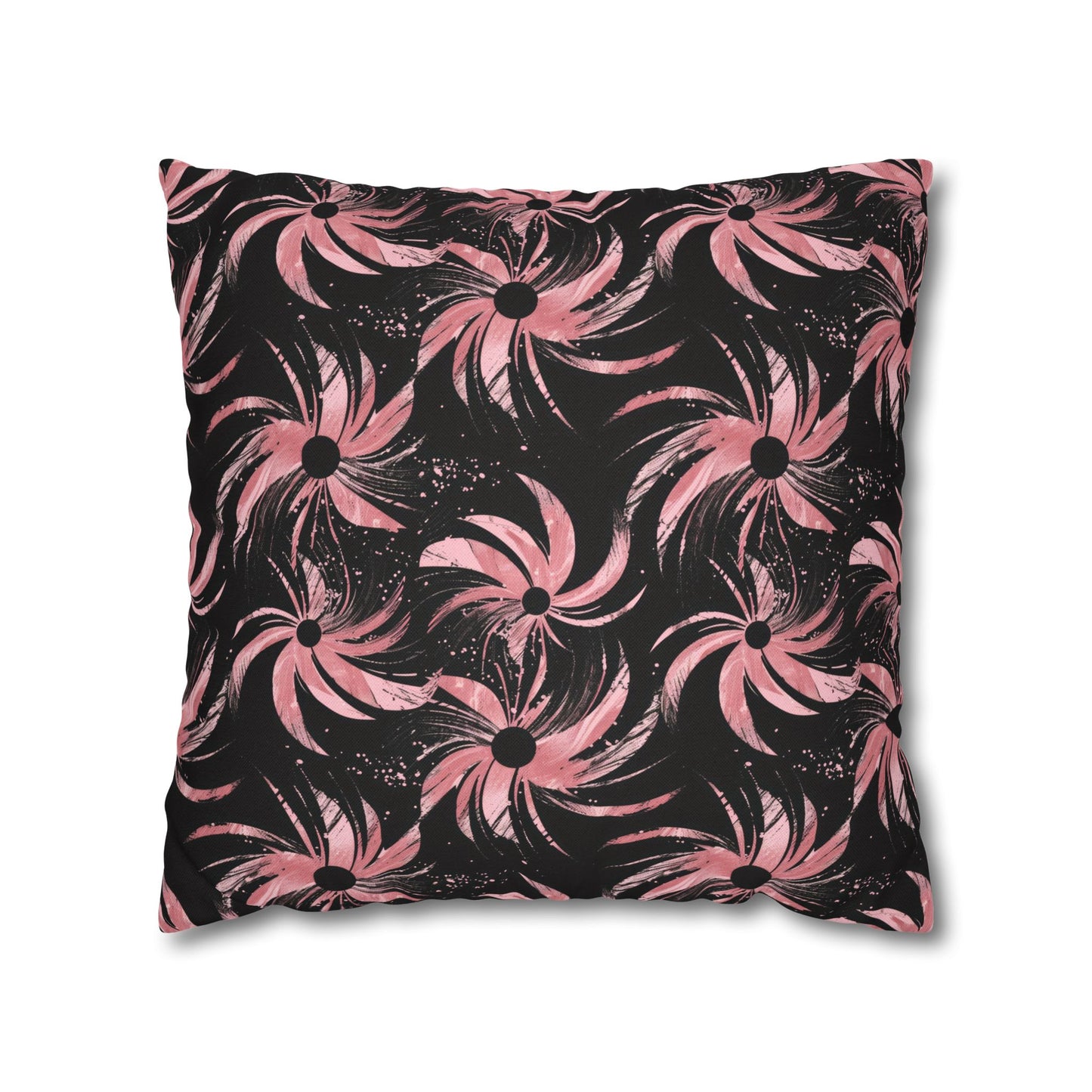 Stellar Blooms of Cosmic Pink on Midnight Black Design Spun Polyester Square Pillowcase 4 Sizes